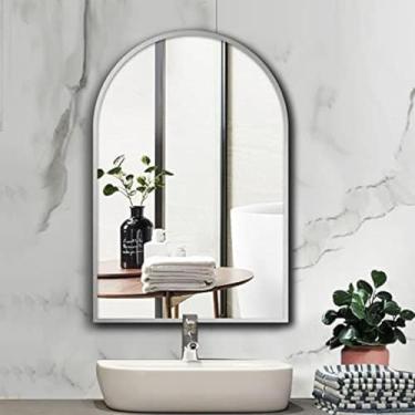 Imagem de Espelho De Banheiro Grande Arqueado, Espelho De Parede Com Estrutura De Metal, Espelho Decorativo, Preto/ouro/prata/branco, Espelho De Vidro Hd, Pendurado Verticalmente, Para Ba, White, 40X60cm