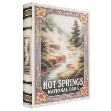 Imagem de XIAOAIKA Caixa decorativa de madeira – Caixas de livros falsas vintage com design de parque nacional, armazenamento secreto com fecho magnético, capa de couro, perfeita para estante de livros de