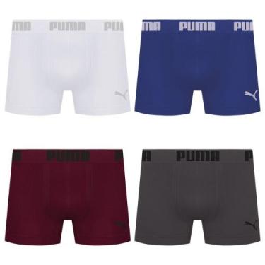 Imagem de Kit 4 Cuecas Puma Boxer Sem Costura Masculina, Branco, Cinza, G