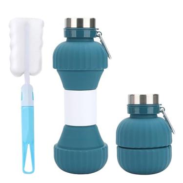 Imagem de Flasco Collapsible Dumbbell Water Bottle,22 oz de garrafas de água folháveis de Silício com Carabiners,Portable Travel Water Bottle Cup Lightweight for Gym Camping Running (Green)