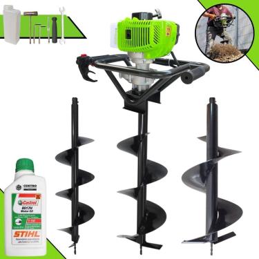 Imagem de Perfurador de Solo À Gasolina Menegotti MPS-52 52cc 1,8HP de Potência 9.000rpm + Conjunto de Brocas 80x20cm, 80x25cm e 80x30cm + ÓLEO STIHL 2T