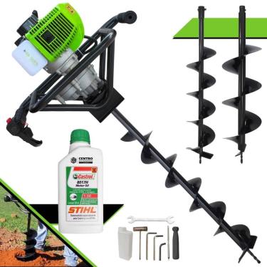 Imagem de Perfurador Perfuratriz Máquina Fura Terra Menegotti MPS52 À Gasolina 2T 52cc 1,8HP 9.000rpm + KIT Brocas 80x10cm, 80x15cm e 80x20cm + ÓLEO STIHL 2T