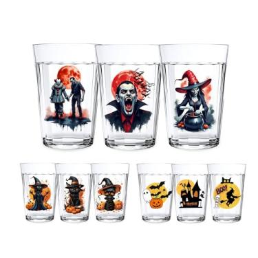 Imagem de Jogo C/ 3 Copos Americanos Estampado Vidro 190ml Decoração Halloween Enfeite De Mesa (VERMELHO)