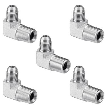 Imagem de Racewill Pacote com 5 adaptadores hidráulicos de cotovelo de 90 graus: 3/20.3 cm JIC macho x 3/20.3 cm NPT macho, com tampa de proteção conector de crimpagem de mangueira hidráulica