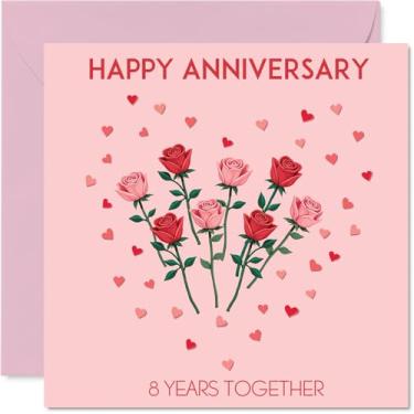 Imagem de Stuff4 Cartão de aniversário de 8 anos para mulheres e homens - Coração de amor rosa - Cartão de aniversário de 8 anos feliz para namorado, esposa, namorada, parceira, cartões comemorativos de