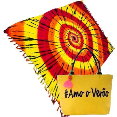 Imagem de Kit Praia Canga Tie Dye Espiral Vermelha + Bolsa De Praia