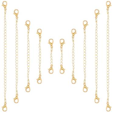 Imagem de Extensores de colar 10 peças para mulheres, extensores de colar de ouro de tamanhos variados, extensores delicados de corrente de joias de aço inoxidável para colares, pulseira e tornozeleira