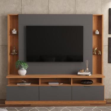 Imagem de Estante Home Para Até 70" 3 Portas Lukaliam Móveis Bilbao Jequitiba-cinza Perolizado Jequitiba-cinza Perolizado