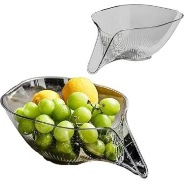 Imagem de [Compre 1 Leve 2 Kits] Escorredor Funil para Alimentos em Acrílico – Tigela Multifuncional com Sistema de Drenagem – Ideal para Frutas, Verduras e Legumes – Design Compacto e Prático