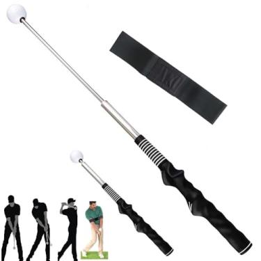Imagem de Conjunto de auxílio de treinamento de swing de golfe - suporte retrátil para treino de golfe e faixa de braço, bastão de aquecimento para prática de golfe ao ar livre (Preto)