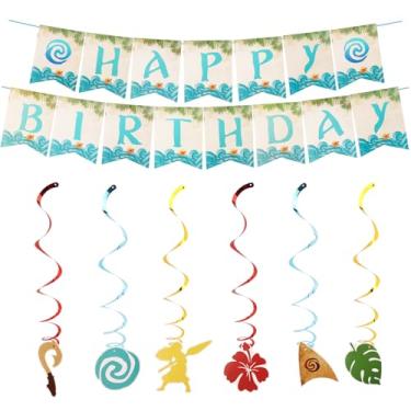 Imagem de CUBACO Faixa de aniversário havaiana Moana decoração de festa, flor de folha de palmeira para luau tropical verão decoração de chá de bebê suprimentos de festa decoração
