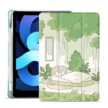 Imagem de MAYCARI Capa de cachorro de coelho de desenho animado para iPad Pro 12,9 polegadas 2021 com suporte de lápis, capa protetora fofa para iPad 5ª geração com TPU verde macio, capa para dormir/acordar automática para meninas e mulheres