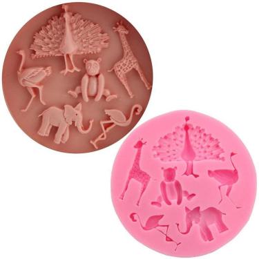 Imagem de Molde Silicone Animais Girafa Avestruz Elefante Flamingo