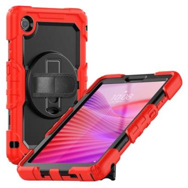 Imagem de Gylint Capa para Lenovo Tab One 8,7 polegadas/Lenovo Tab K9 2025 Modelo TB-305ZU / TB 305FU - com protetor de tela, alça de mão, alça de ombro, suporte giratório de 360° vermelho