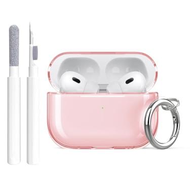 Imagem de Aircawin Capa para Airpods Pro/Airpods Pro 2 rosa transparente, TPU transparente à prova de choque para Airpod Pro 1ª/2ª geração 2023/2022/2019, capa com mosquetão e caneta de limpeza para AirPod iPod