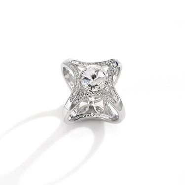 Imagem de Broche de anel de folha de trevo cruzado para mulheres meninas moda redondo cristal abstrato dupla face xale cachecóis fivela fecho clipe anéis broches acessórios de vestido delicado joias, Medium