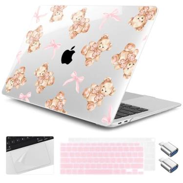 Imagem de Yebiseven Capa para MacBook Air de 13 polegadas M1 2021 2020 2019 2018 modelo A2337/A2179/A1932, capa rígida para laptop com capa de teclado e protetor de trackpad e 2 adaptadores OTG, urso