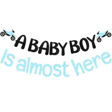 Imagem de Dirt Bike Baby Shower Decorations Glitter Blue Black A Baby Boy Is Almost Here Banner for Boy Motocross Motorbike Gender Reveal Outdoor Decor Motorcycle Rider Racing Extreme Race Sports Party Supplies