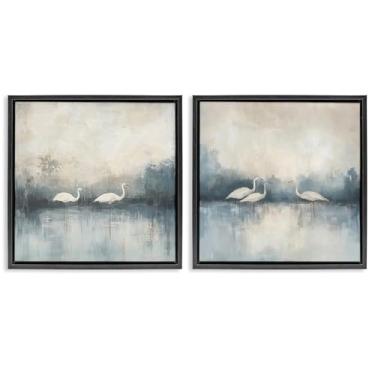 Imagem de Stupell Industries Conjunto de tela flutuante com moldura preta de 2 peças Still Waters And Soft Wings por Mona Grace, 45,7 x 45,7 cm