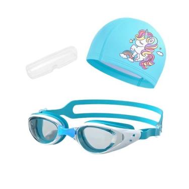 Imagem de Kit Óculos, Estojo e Touca de Natação Infantil Hero Band, Azul branco 