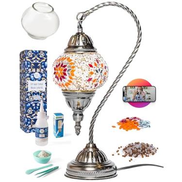 Imagem de KRAFTSTORIES Kit de fabricação de lâmpada de pescoço de cisne de mosaico turco | Luminária de mesa decorativa de vidro colorido DIY | Kit de artesanato | Faça sua própria lâmpada | Sala de estar