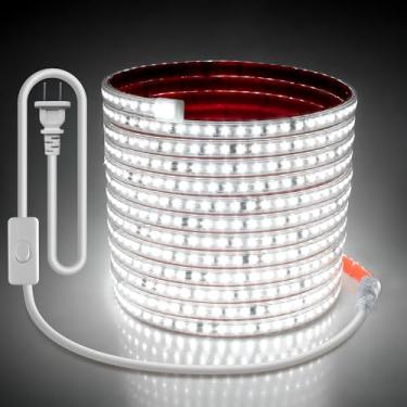 Imagem de Samsion Fita de LED branca de 110 V para quarto, 6 m, adesiva, flexível, à prova d'água, luz de corda de LED para exterior AC 110V-120V 2835 120LED/M fita de luz LED com plugue de interruptor para