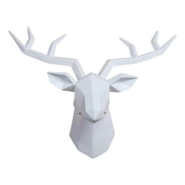 Imagem de MotiveTech Escultura de Cabeça de Animal, Estátua, Montagem Na Parede, Ornamento Moderno de Alce, Chifres Geométricos, Estatueta para Decoração de Quarto E Casa, Branco, Tamanho real
