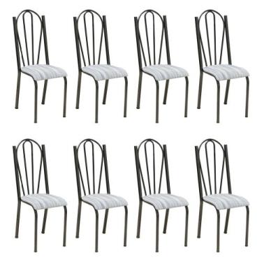 Imagem de Kit 8 Cadeiras de Cozinha Alasca Estampado Linho Pés de Ferro Cromo Pr