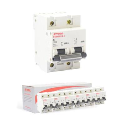 Imagem de Kit 6 Disjuntores Bipolar Padrão Din 100a 10ka Curva C Strahl