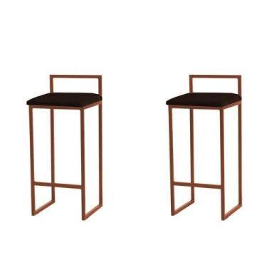 Imagem de Kit 2 Banquetas Altas Estofadas Suede Pietra Base Bronze - JOTABE, MAR