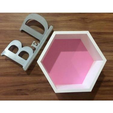 Imagem de Nicho Hexagonal Favo Mdf Branco Com Fundo Colorido Unidade - B&D Arte 