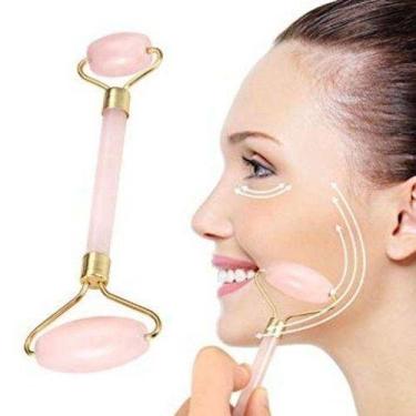 Imagem de Rolo Pedra quartzo Rosa Massagem Facial Anti ruga Gua sha (  ROLO -ROS