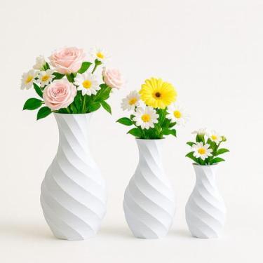Imagem de KIt 3 Vasos decorativos 3D PLA biodegradável para decoração sustentáve