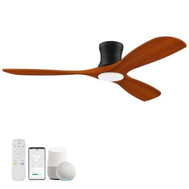 Imagem de Livory Ventiladores de Teto de Madeira Inteligente de Baixo Perfil de 52 "Com Luzes Remotas, Motor Dc Silencioso, Ventilador de Teto Embutido Interno Externo, Controle de Voz Via Aplicativo Wifi Alexa