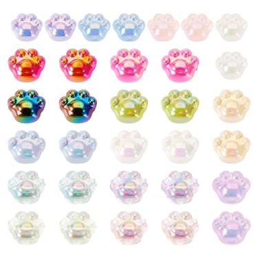 Imagem de SPRITEWELRY 32 peças de contas de impressão de pata de gato, revestimento UV, contas de acrílico de pata de gato, contas de pegada de gato coloridas fofas contas espaçadoras de pata para colar