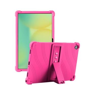 Imagem de Capa para Samsung Galaxy Tab A9+/A11 Plus 28 cm 2024/2023 (modelo: SM-X210/SM-X216/SM-X218) - Capa de silicone líquido à prova de choque com suporte embutido ajustável de 3+ vários ângulos (rosa)
