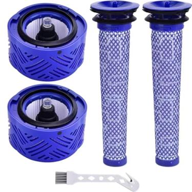 Imagem de Adequado para conjunto de substituição de filtro de vácuo Dyson V6 Absolute, azul, 2 filtros frontais e 2 traseiros com escova de limpeza, compatível com a série V6