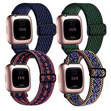 Imagem de BOTNUW Pacote Com 4 Pulseiras Elásticas Compatíveis Fitbit Versa 2/Versa/Versa Se/Versa Lite, Fitness Para Relógio Inteligente, Alças De Substituição Ajustáveis Nylon Laço Macio Mulheres E Homens