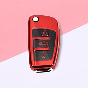 Imagem de CSHU Porta-chaves macio TPU masculino feminino capa de chave do carro capa chaveiro anel chave bolsa, adequado para Audi C6 A7 A8 R8 A1 A3 A4 A5 Q7 A6 C5, vermelho
