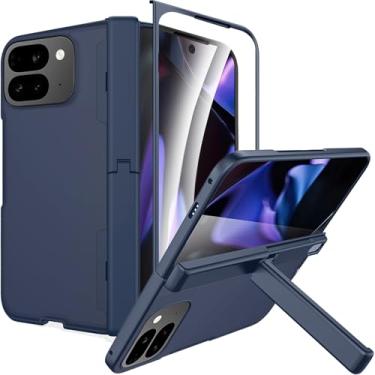Imagem de NINKI Capa dobrável para Google Pixel 10 Pro com suporte oculto e protetor de tela, capa protetora de dobradiça fosca translúcida fina fina para celular Google Pixel 10 Fold Pro com suporte - azul