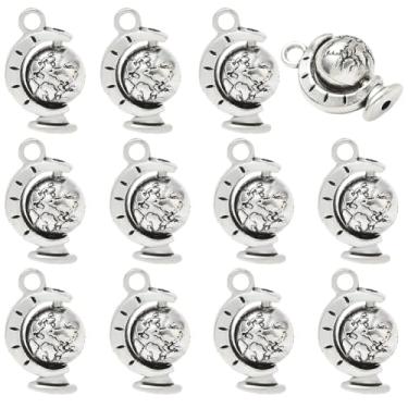 Imagem de SUNNYCLUE 1 caixa com 36 pingentes de globo de prata, mini pingentes da terra, liga de metal, antigo, planeta, universo planetário, espaço, pingentes em forma de telúrion para fazer joias, brincos