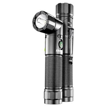 Imagem de Lanterna Unilite FR-1200 de ângulo reto – LED de 1200 lúmens, cabeça rotativa de 90°, recarregável USB-C, base magnética, resistente à água e poeira IP65, resistente a impactos, clipe de bolso