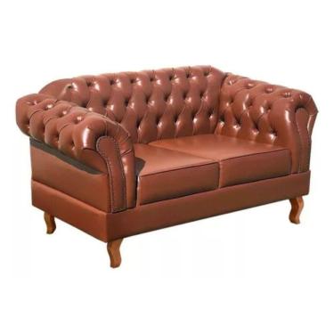 Imagem de Sofá Chesterfield 2 Lugares Dom Pedro Vintage Retrô Capitonê Couro Caramelo