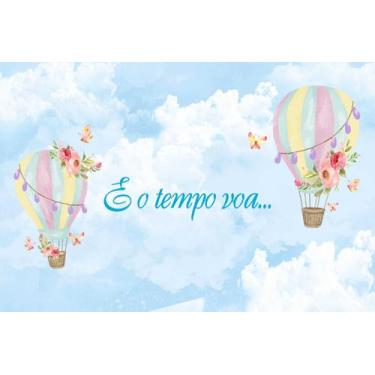 Imagem de Painel de Tecido Sublimado Tempo Voa Balões Aquarela e Borboletas - Fa