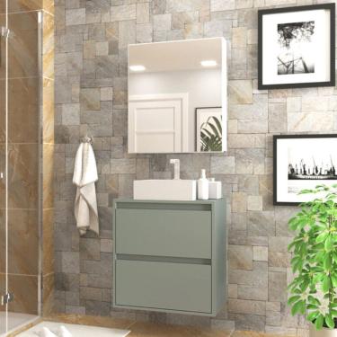 Imagem de Gabinete Para Banheiro Com Cuba E Armario 60cm Mdf Verde Dubai - On Móveis