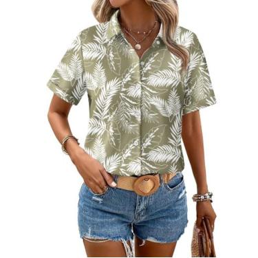 Imagem de Camisa feminina Zeagoo com estampa floral de verão havaiana com decote
