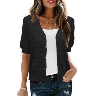 Imagem de Suéter de cardigã IECCP leve de manga curta para mulher