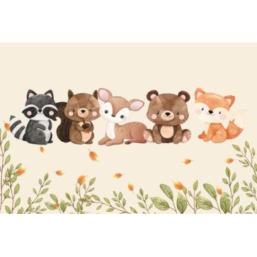 Imagem de Painel de Tecido Sublimado Animais Cute Felizes  Bosque outono - Fabri