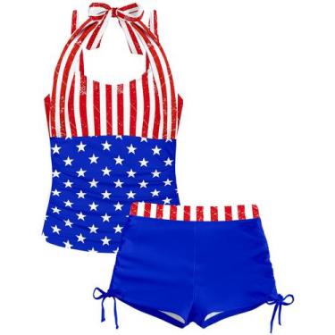Imagem de Conjunto de biquíni TALLWH Girls Fourth of July Swimsuit, tamanho 8/7