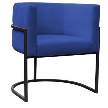 Imagem de Poltrona Reforçada Decorativa Sala Carla Base Ferro Preta Suede Azul Marinho